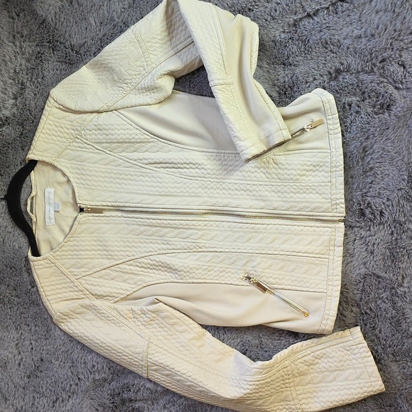 new york company Quilted cream Faux Leather Jacket Size S - Picture 1 of 14